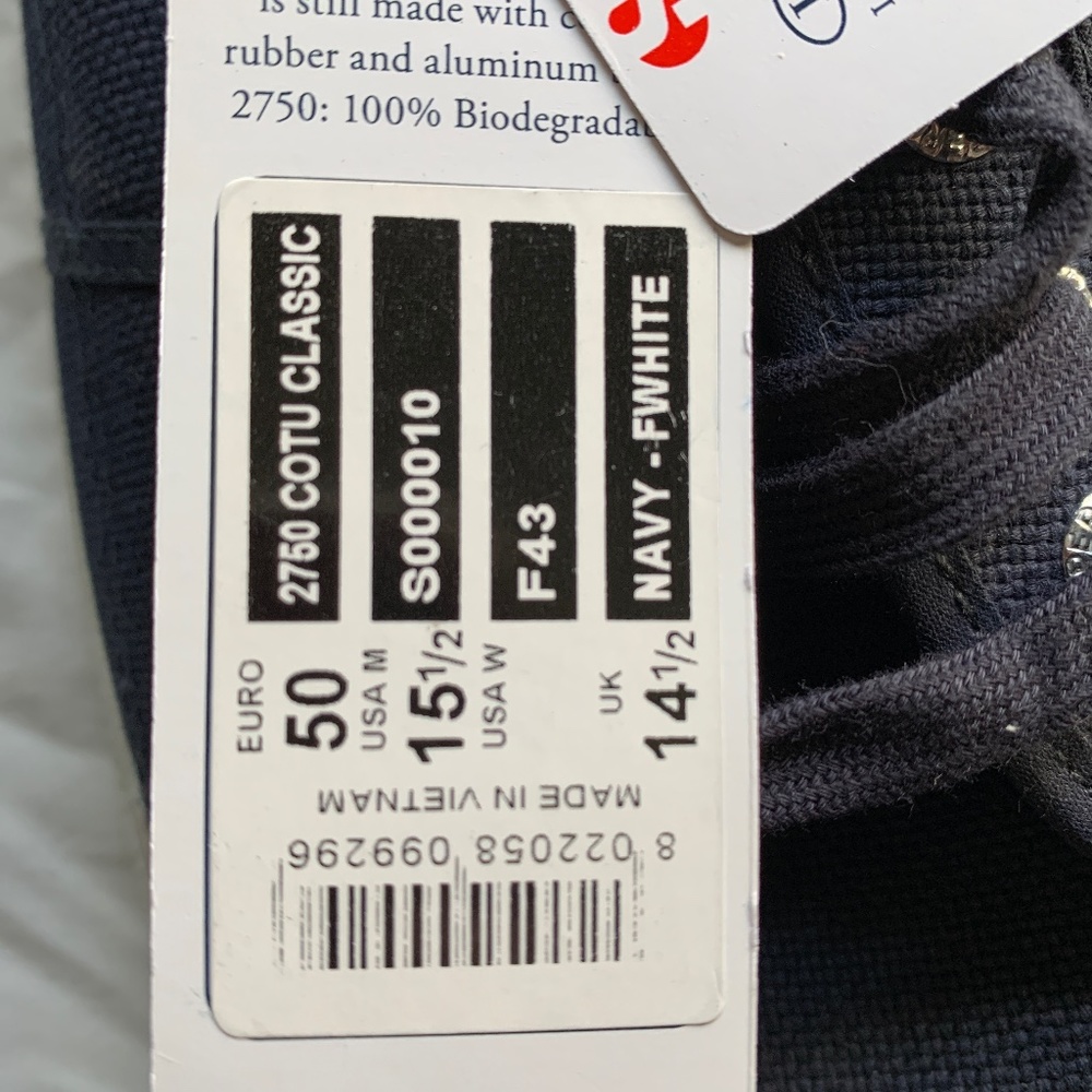 Superga 2750 Cotu Classic Unisex Shoe Sneaker Navy Canvas Mens Size 15.5 NEW